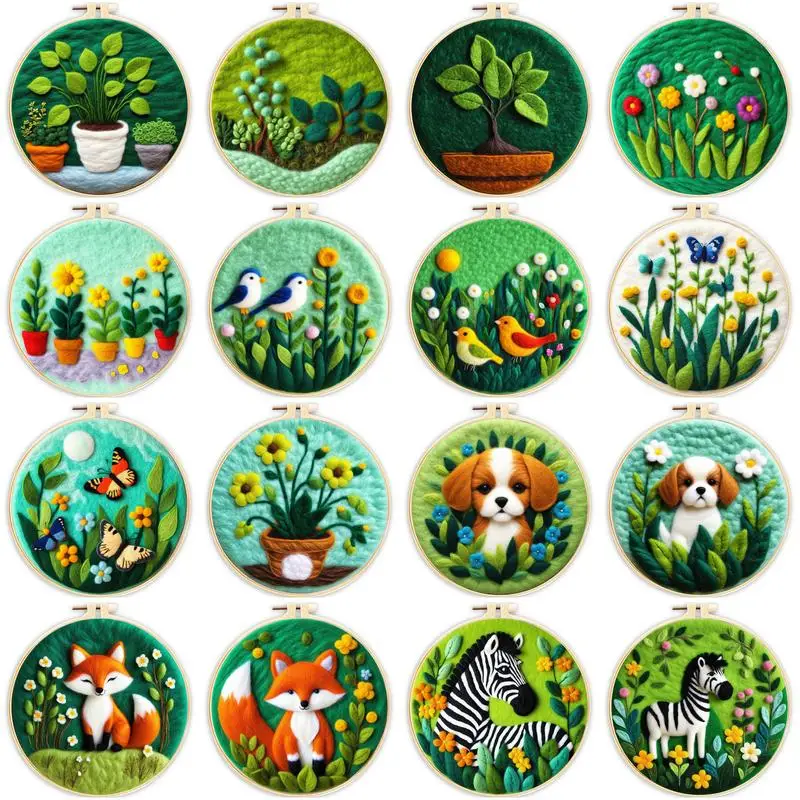 GATYZTORY Flower Felting Painting Kit Funny Wool Needle Felt Green Landscape Picture Handmade Wool Needle Painting Diy Craft