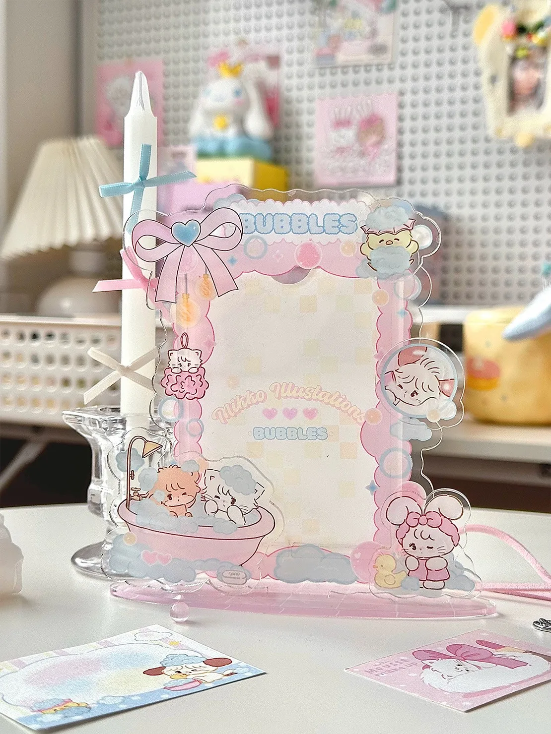 Pink Sweet and Cute Cartoon Card 3-inch Small Card Photo Frame Without Attributes Acrylic Storage Frame Photo Prop Display