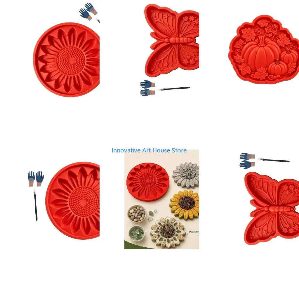 E1PC Outdoor Garden Stepping Stone Mold with Flexible Tray for Yard Paving and Project Work Gloves and Cleaning Brush