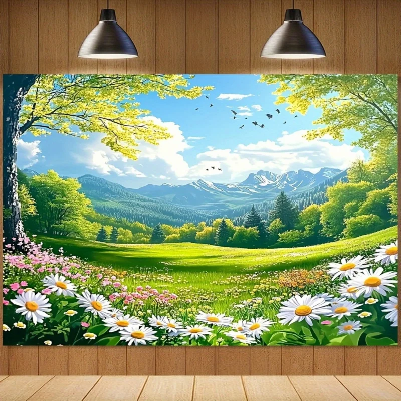 Spring Flowers Grassland Healing Landscape Tapestry Wedding, Party, Living Room - Durable Indoor/Outdoor Wall Hanging