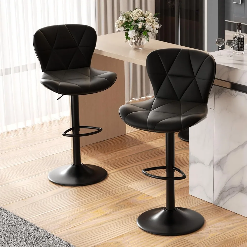 

Modern Bar Stools Set of 2 - Adjustable Faux Leather Upholstered Swivel Bar Chairs with Back for Kitchen Counter Height