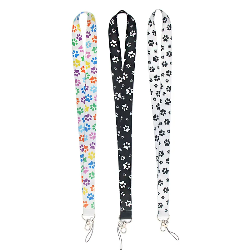 New 50pcs Dog paw print Lanyards Id Badge Holder Keychain Straps For Mobile Phone Accessory