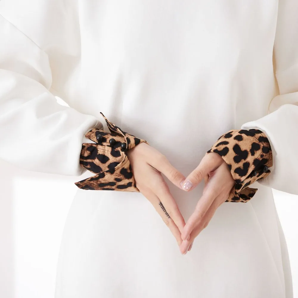 Detachable Leopard Print Shirt Fake Collar Commute Comfortable Fake Hand Sleeves Decorative Easy To Wear False Wrist Cuffs