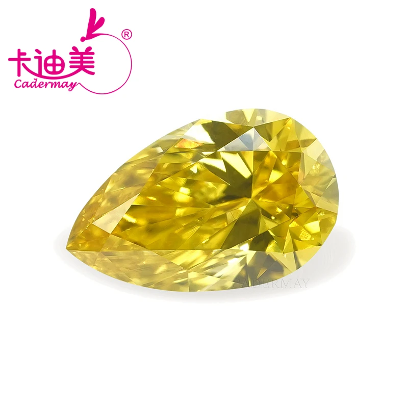 CADERMAY Pear Cut Fancy Deep Yellow Color VVS1 Clarity HPHT Lab Grown Diamond 0.671 CT Loose Stone Gemstone For Jewelry Making