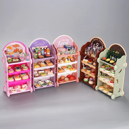 1:12 음식 선반 인형 집 모델 장난감 미니어처 가구, 음식 디저트 와인 병 세트, 여아 장난감 선물 미니어처 장식품 
