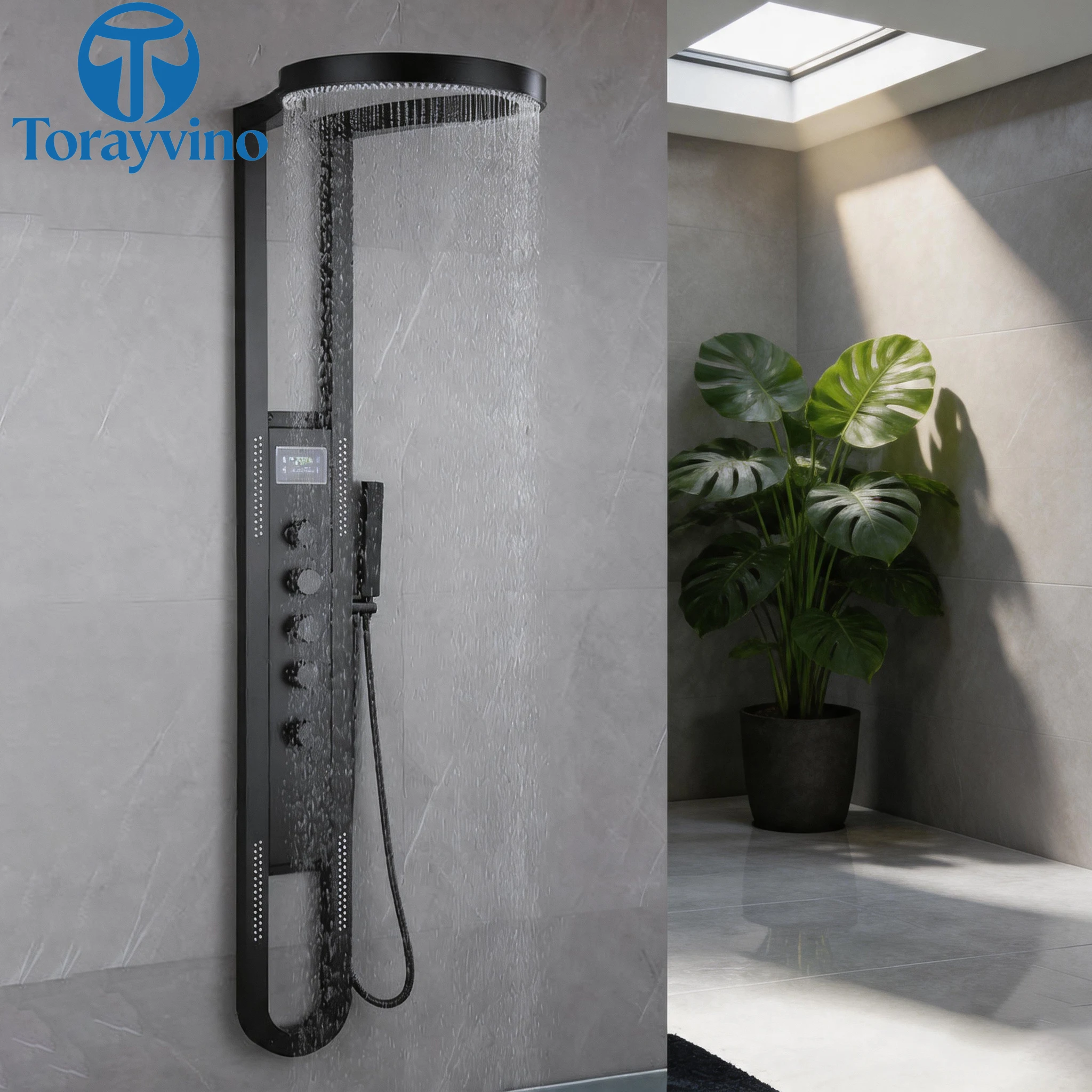 

Torayvino Luxury Outdoor Stainless Steel Shower Panel Column 5 Shower Modes Rain Massage Bathroom Shower System Set Faucet Mixer