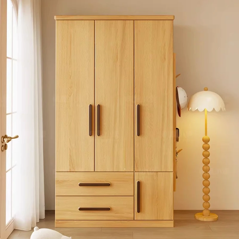 

Children's Wardrobe Solid Wood Bedroom Home Baby Small Apartment Wardrobe Double Three-door Wardrobe