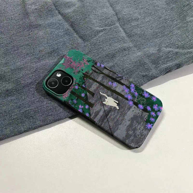 Daisy Flowers and Cat Phone Case for iPhone 16 15 14 13 12 11 Pro Max XS XR XSMax 6 7 8 Plus Glossy HD Hard PC Cover