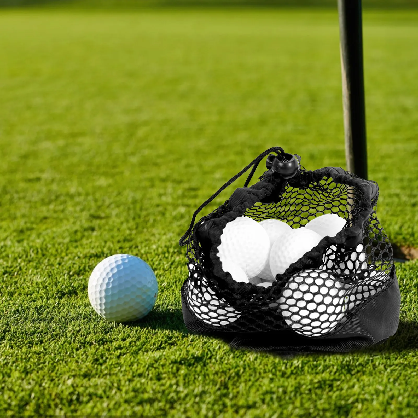 2Pcs High Quality Nylon Mesh Balls Bag Drawstring Closure Lightweight Portable Golf Ball Carrier Holds 12-16 Balls on Trouser