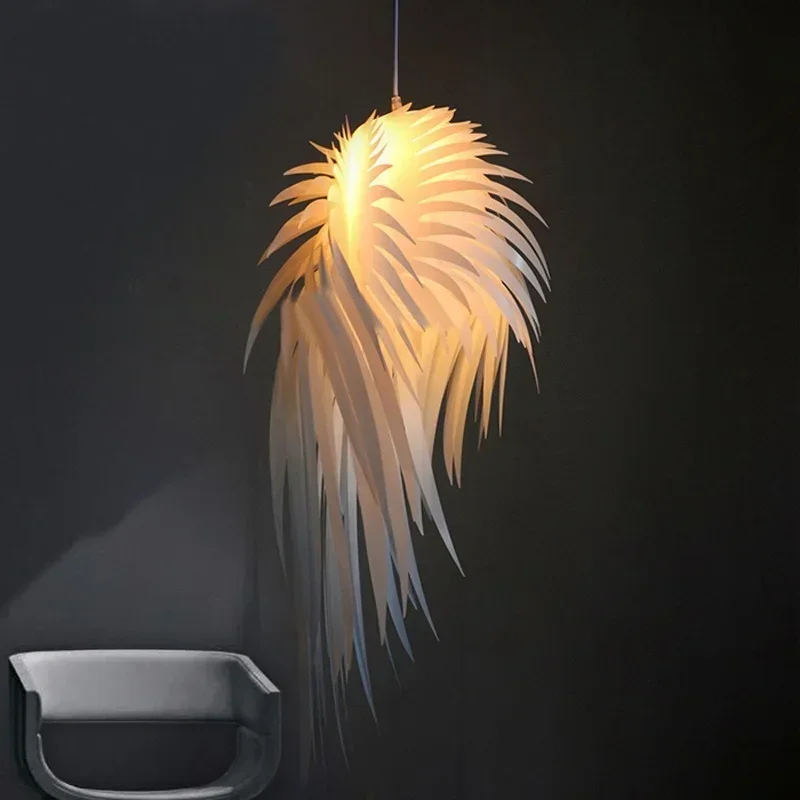 Modern LED Feather Pendant Lights PVC White Romantic Angel Wings Hanging Lamp Luminaire for Bedroom Home Decor Lighting Fixtures