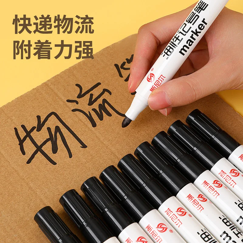 10 PCS  Waterproof Oil Marker Black Thick Head Large Head Pen Oil Note Pen Not Easy to Fade