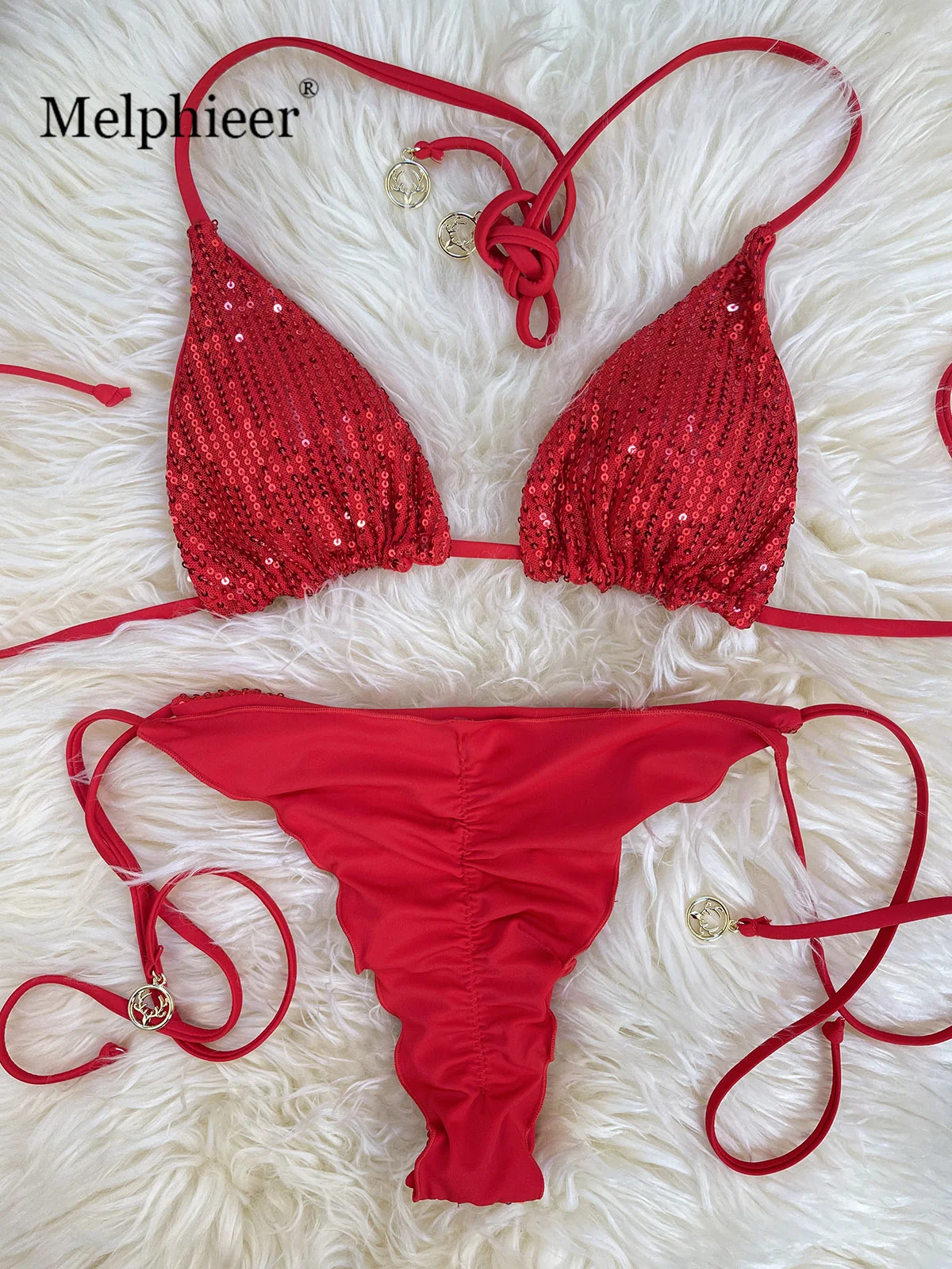 

Summer Girls sparkle scrunch butt brazilian bikini ties biquini inspired swimwear designer swimsuit set beach bathing suit women