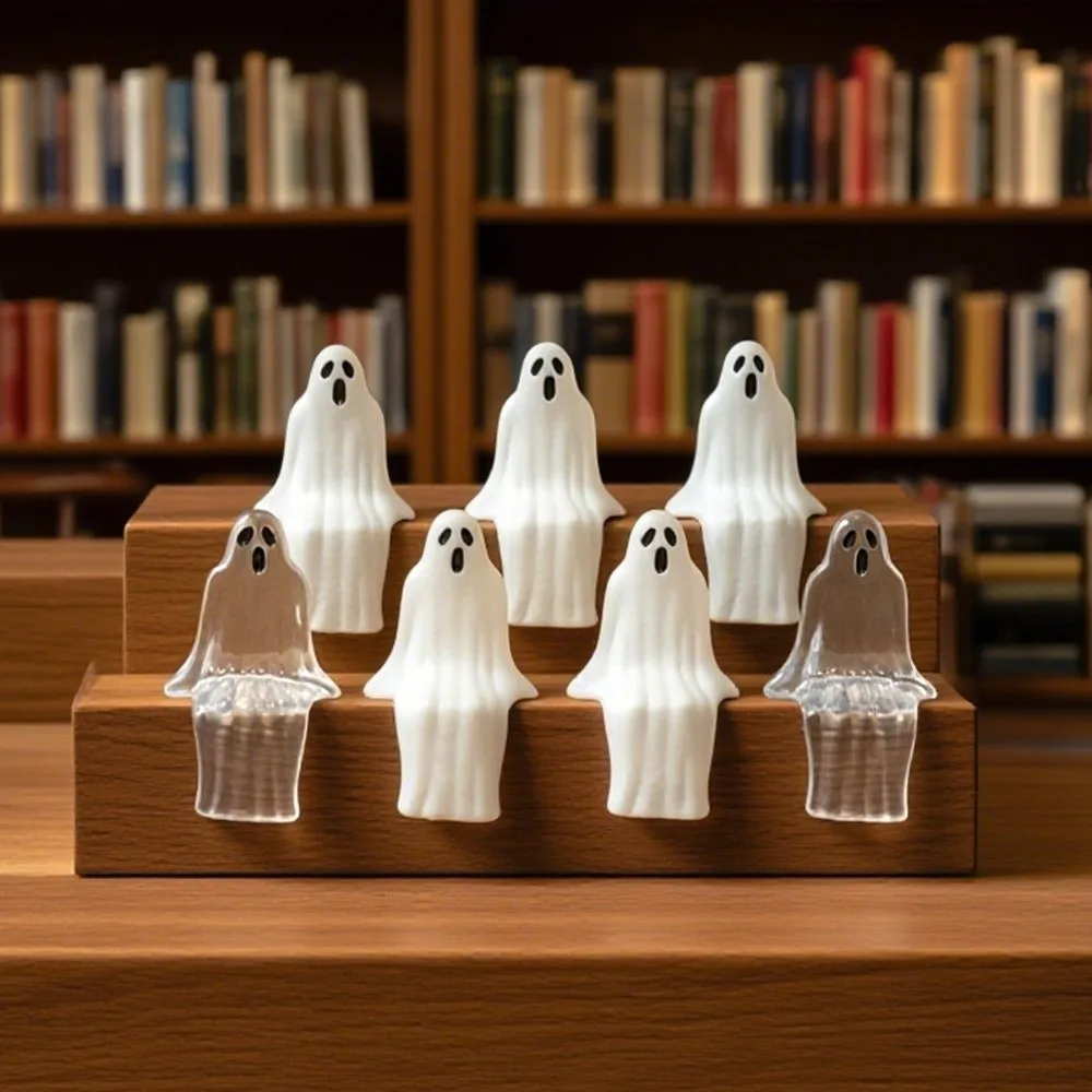 20pcs Sitting Pose Halloween Ghost Decoration Mini Cute Joy Garden Ghost Ornament Creative Transparent Ghost Statue Decorations