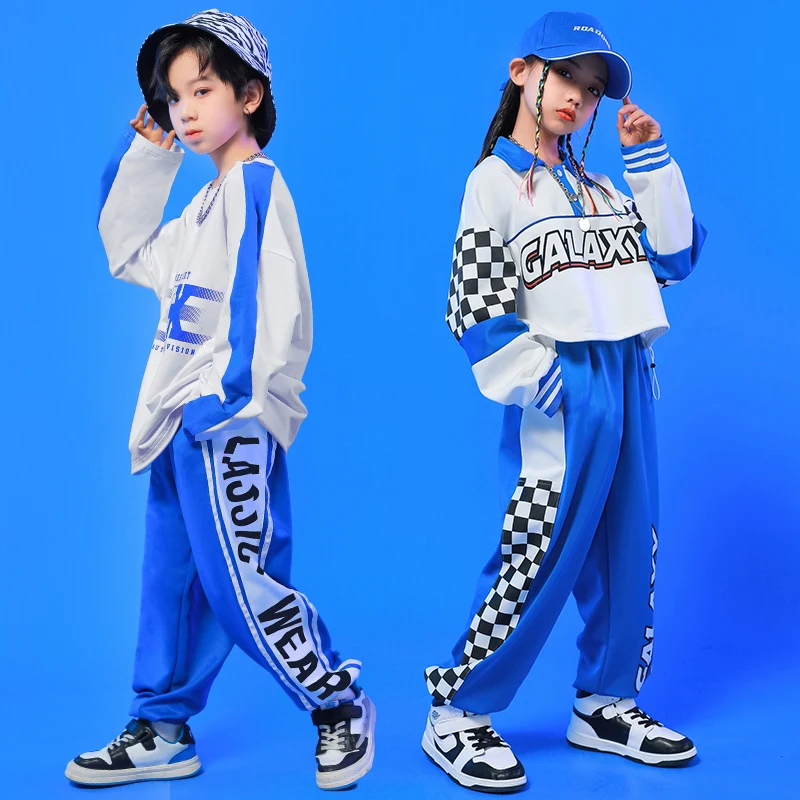 Kinder Teenager Kpop Tanz Outfits blau Sweatshirt Tops Streetwear Jogger hose für Mädchen Junge Hip Hop Jazz Tanz Kostüm Kleidung