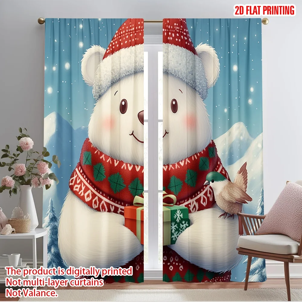 2 قطعة ، 2D الطائرة الطباعة الستائر الشعبية لطيف الدب القطبي هدية عيد الميلاد (3) نسيج البوليستر متعدد الاستخدامات (بدون قضيب) الزينة #1