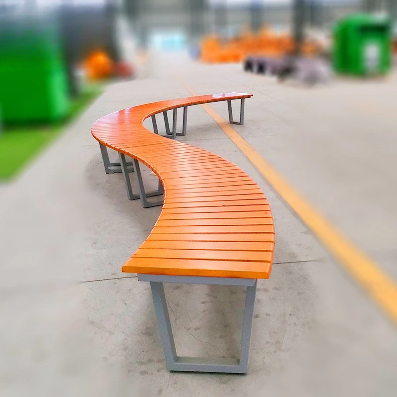 

Community solid wood S-shaped curve bench Park commercial street creative public leisure seat Serpentine