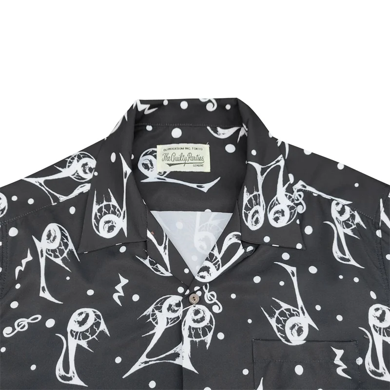 Trendy Japanese WACKO MARIA White Black Full Print Skull Eyes Drunken Dream Hawaii Short Sleeve Shirt Summer Brand Shirt