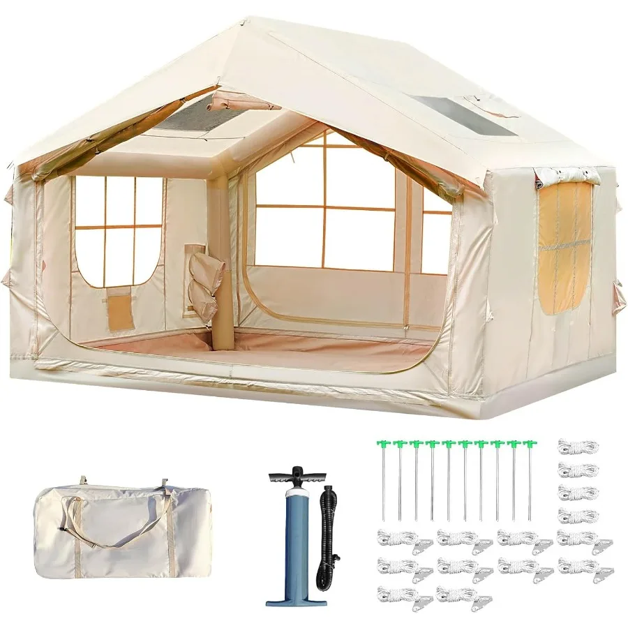 

Надувная палатка для кемпинга с насосом, 46 человек, дополнительная палатка для выдувания, 420D, водонепроницаемая, для глэмпинга, для семьи, 4-сезонная, для младенцев