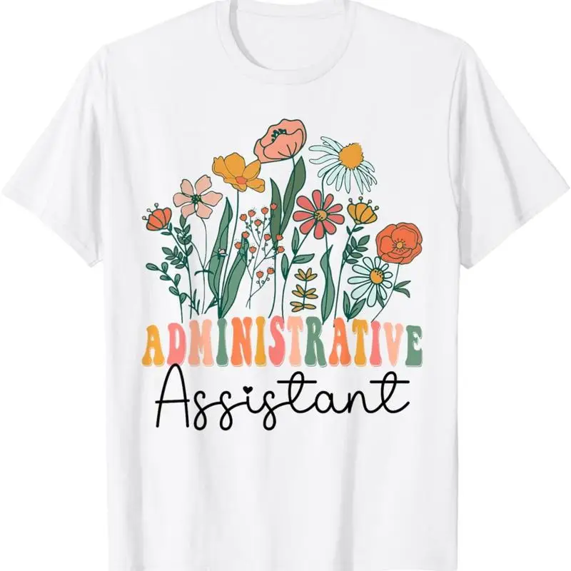

Retro Groovy floral Administrative Assistant Wildflower T Shirt