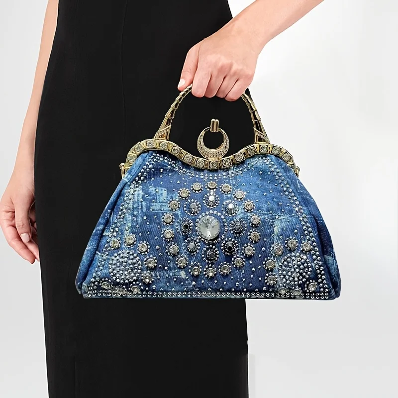 

Ladies' fashionable gemstone inlaid elegant banquet handbag, personalized street style Y2K spicy girl, diamond crossbody bag