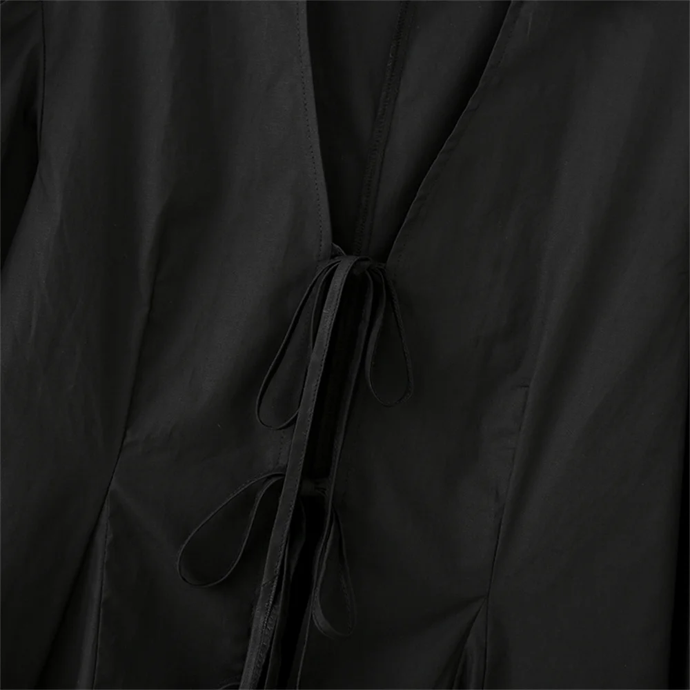 Jesienno-zimowa nowa odzież damska, bardzo prosty styl, koszula z kołnierzykiem, długim rękawem i ozdobną kokardą, wykonana z popeliny.