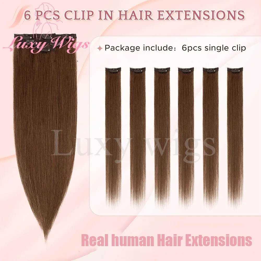 6pcs/set Clip in One Piece Hair Extensions Human Hair Women Natural Black Brown Blonde Straight Clip in Human Hair Accessories