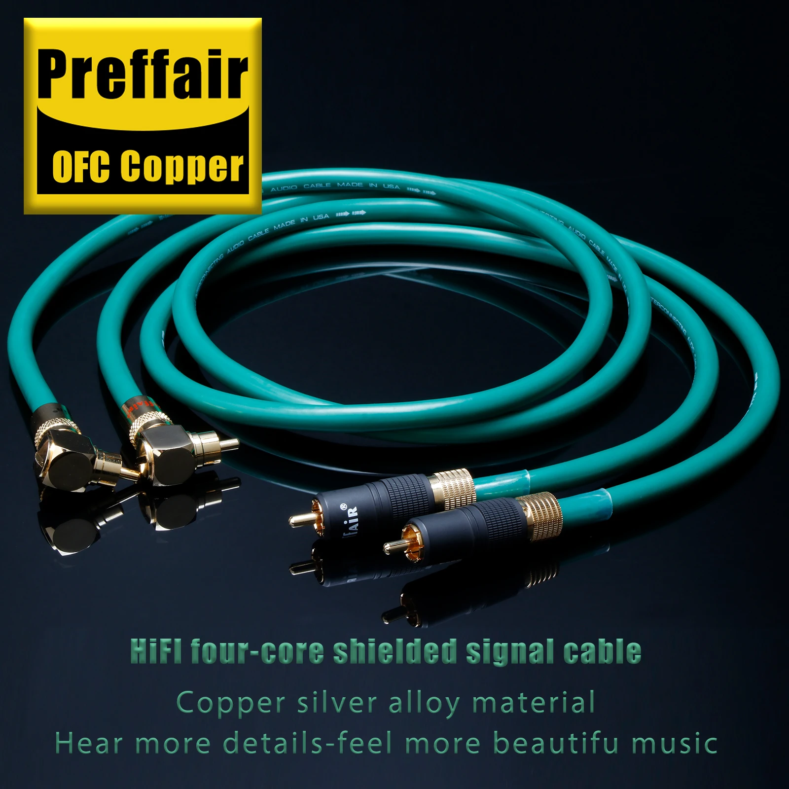 Hifi RCA Cable Gold Plated Angle to Straight Plug OFC Silver Alloy Audio Video Cable PE Shield Interconnect Signal Wire