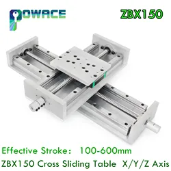 ZBX150 100-600mm CNC Linear Stage Motion Actuator X/Y/Z Axis Cross Sliding Table Double Linear Slide Rail Guide 1605 Ballscrew