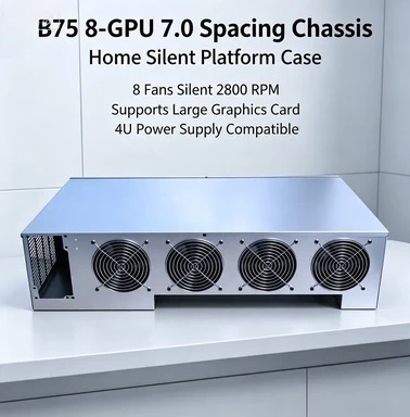 Multi‑GPU Computing Platform Chassis, 70mm Card Spacing 8‑Fan Silent Case Compatible With B75 / B85 Mainboard