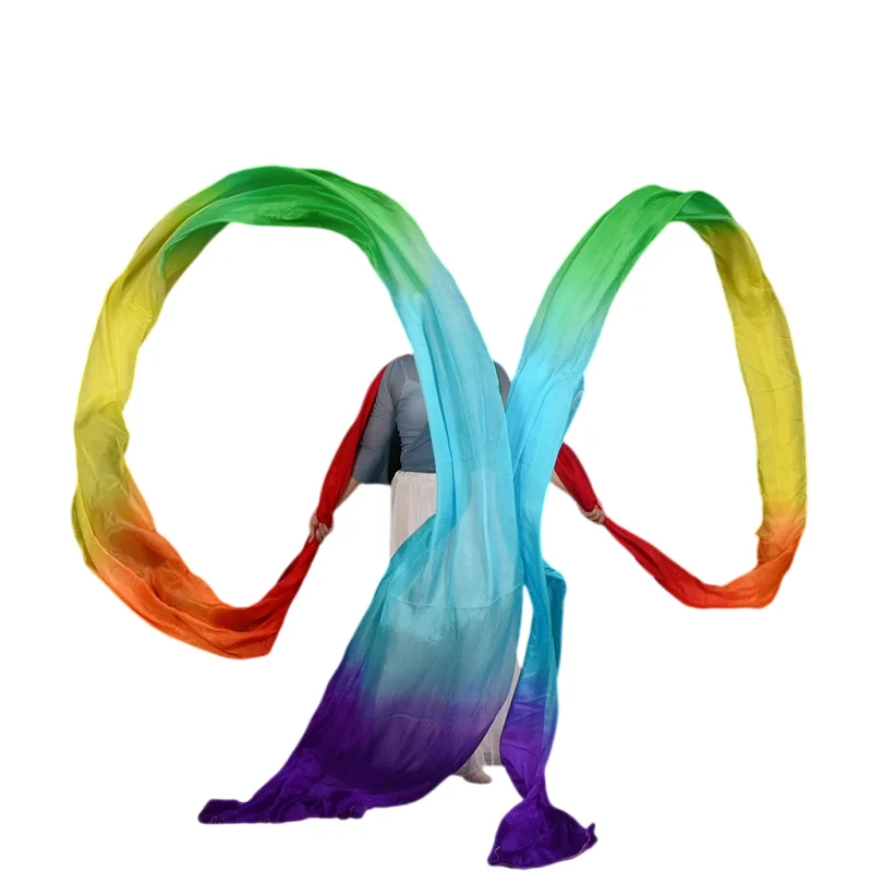 12m Rainbow Silk Streamer Veils Bellydance Chinese Folka National Dancer Practice Props Feitian Dunhuang Liyugang Stage Costume