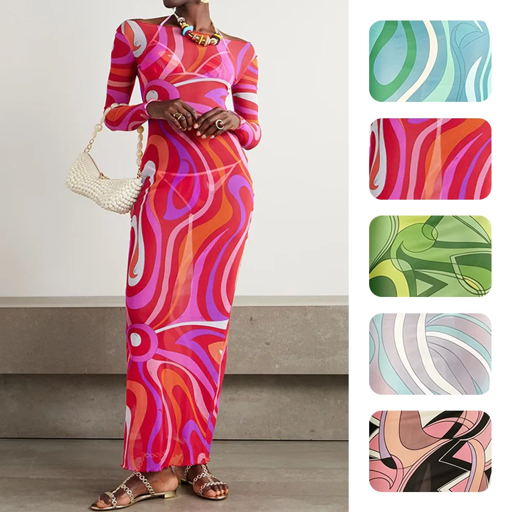 

Women's Printed Long Dresses Long Sleeve Sheer Crewneck Fashion Summer Dresses Overall Jumpsuit Playsuit Matching Set