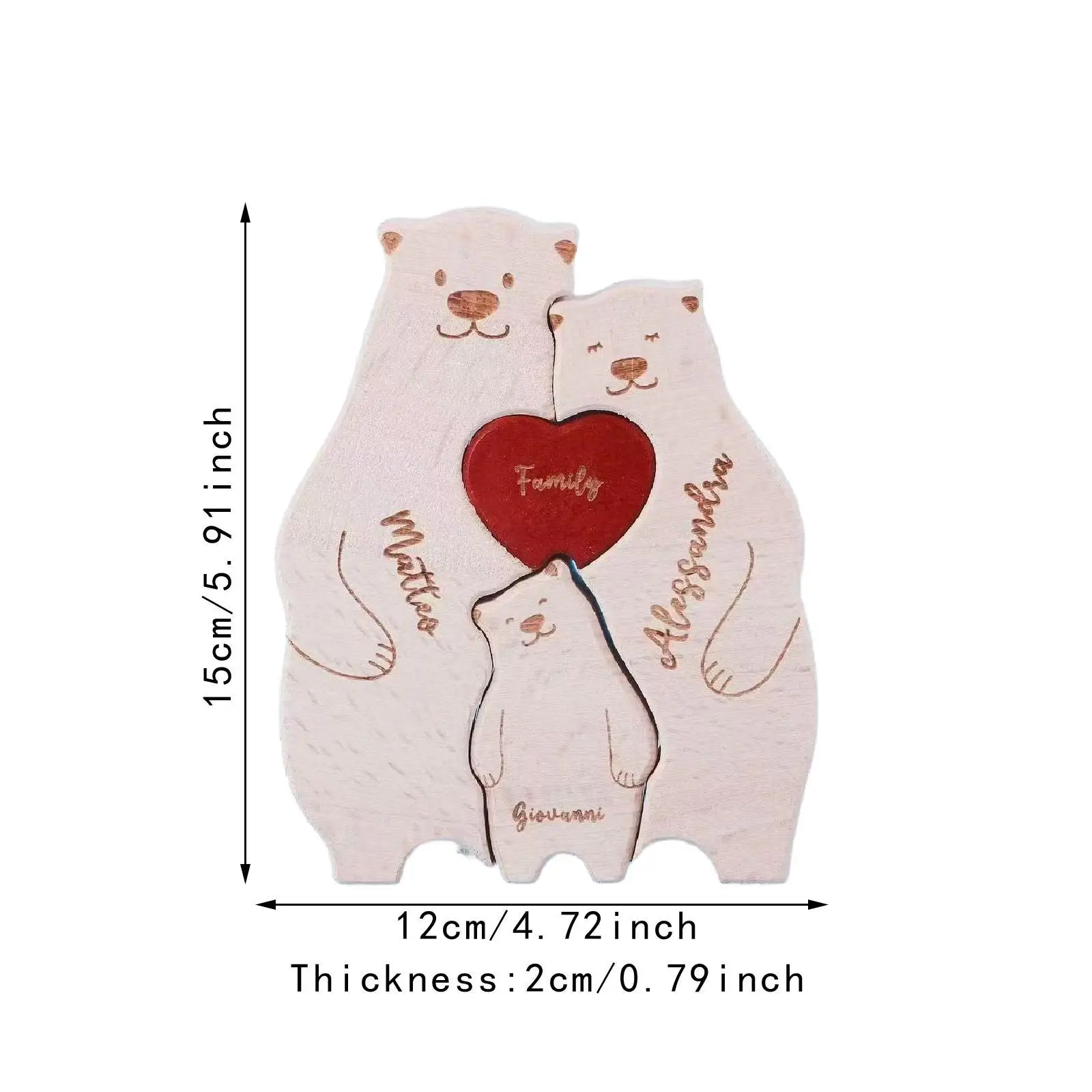 Quebra-cabeça de arte de madeira em forma de urso, decoração de madeira, decoração de mesa, escultura de presente de quebra-cabeça de madeira, família de ursos para casa, aquecimento