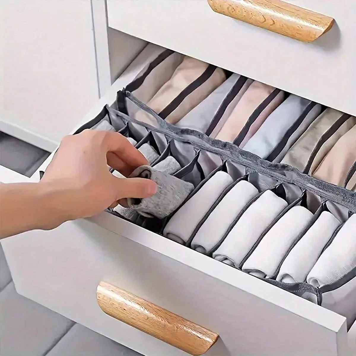 4pcs - Foldable Drawer Organizer - Space-Saving Closet Storage for Underwear, Socks & Bras - Customizable Dividers, Easy Setup