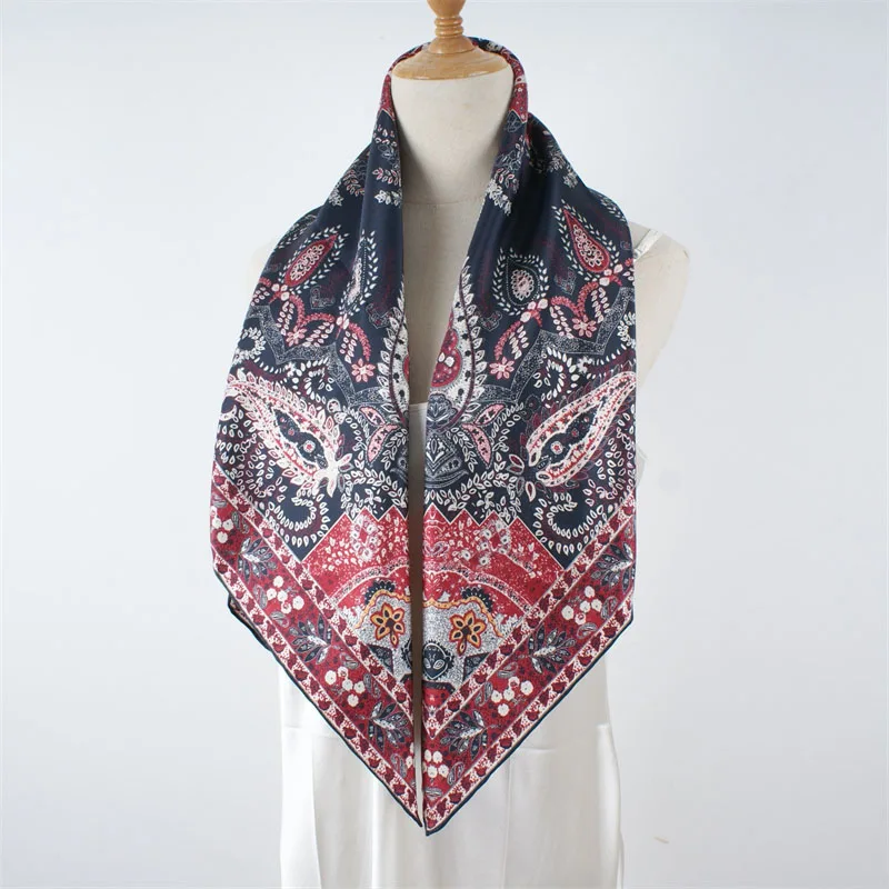 Paisley Print 100% Silk Scarf Neckerchief Womens Large Square Silk Head Scarves Hijab for Hair Wrapping 88x88CM
