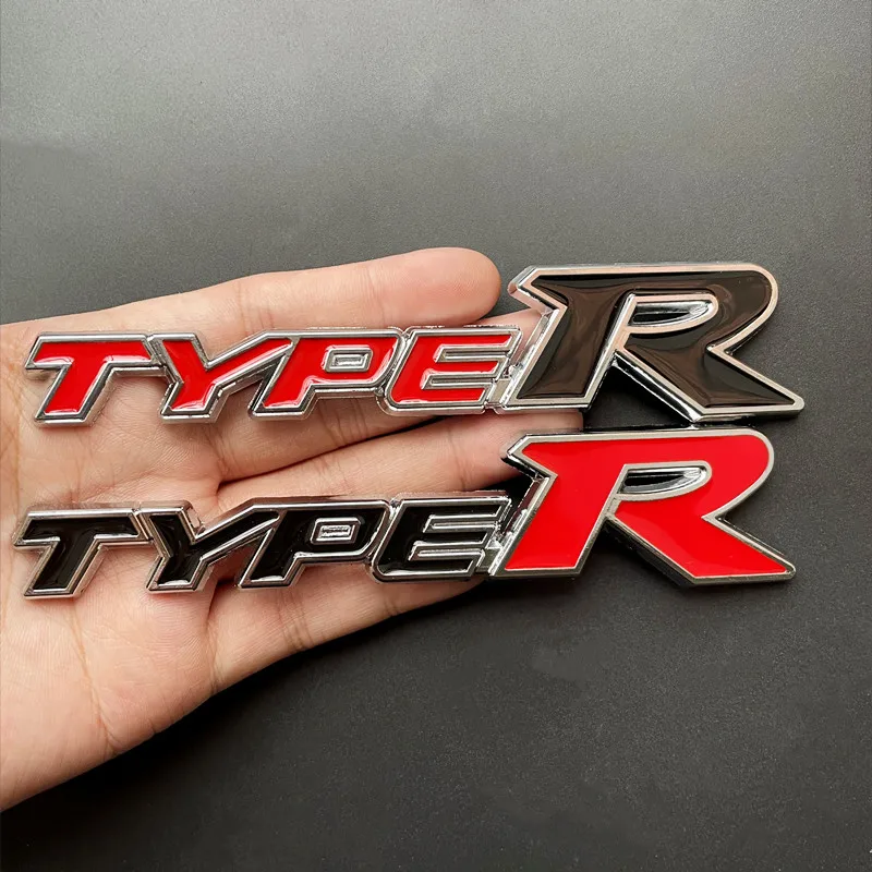 3D Metal Type R Logo Letters Car Trunk Emblem Badge Decal For Honda City Hrv Accord Civic EP3 Mugen Fit TypeR Sticker Accessorie