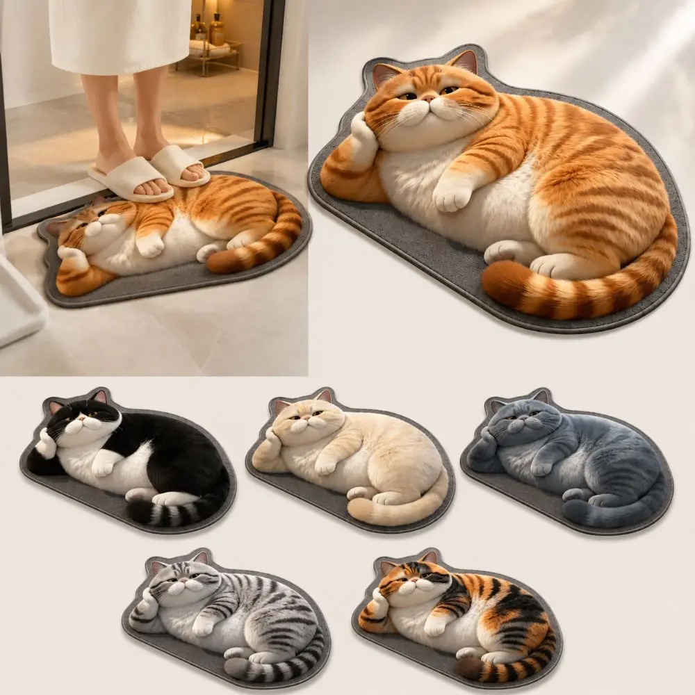 Creativity Diatomaceous Earth 3D Cat Floor Mat 40×60CM Non-slip Bathroom Carpet Washable Realistic Bedroom Door Rug Home Decor