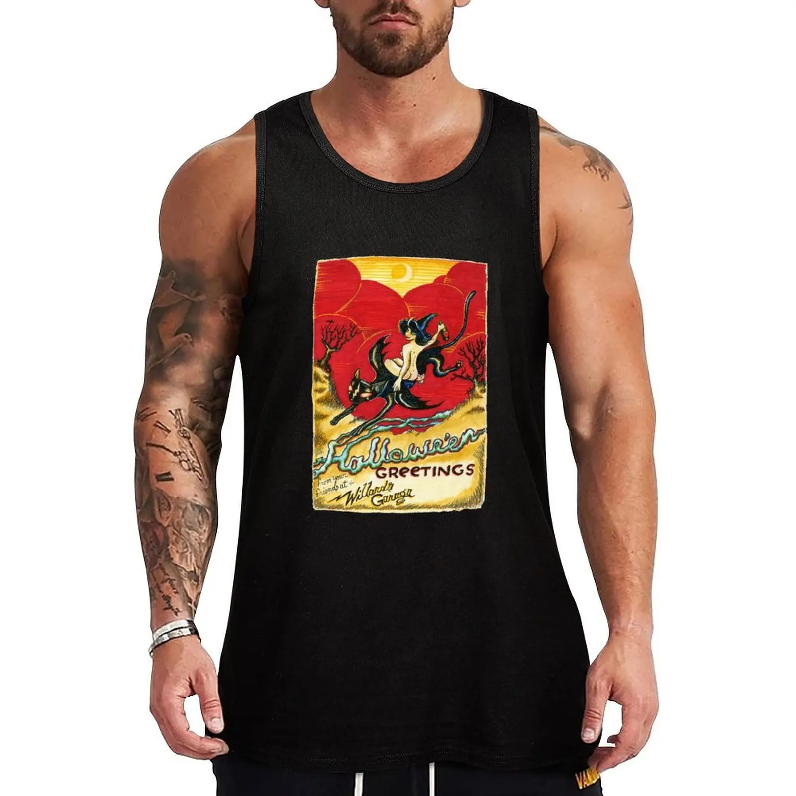 

Halloween Greeting Tank Top Men's sports t-shirt Vest for boy anime clothes