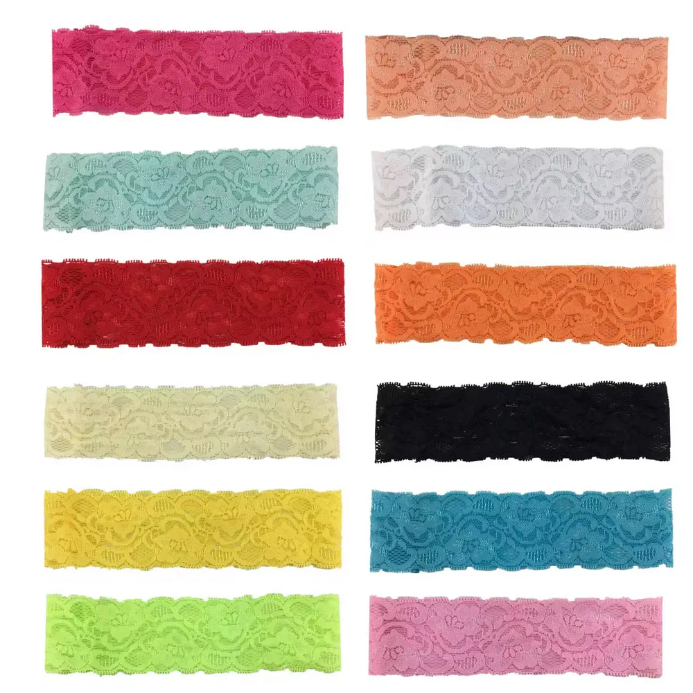 12pcs Soft Elastic Lace Ribbon Headband Kids Girls Headwear DIY Baby Toddlers Flower Bows Hairband Hair Accessories Headdress