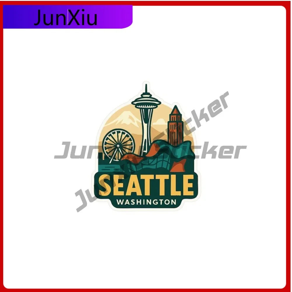 

Наклейка для путешествий «Сиэтл», виниловая вырезанная наклейка, внешняя городская горизонт, ориентир, дизайн, приключенческие наклейки для мотоциклов, окна кемпера
