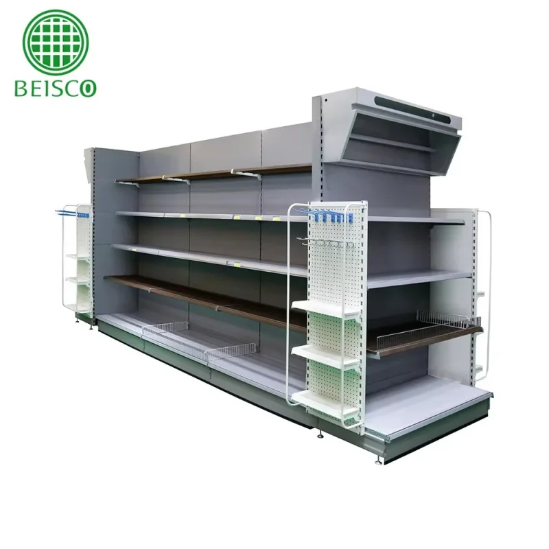 custom.Multi Functional Metal Four Sides Supermarket Convenience Store Display Rack Shelves