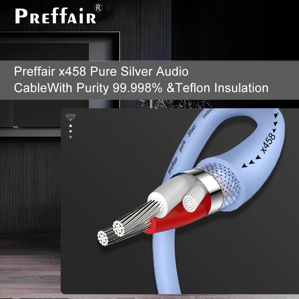 Preffair X458 99.998% Pure Silver Audio Signal Cable with PTFE Insulation 7.0-7.5 mm HiFi Audio Bulk Cables DIY 2 Cores