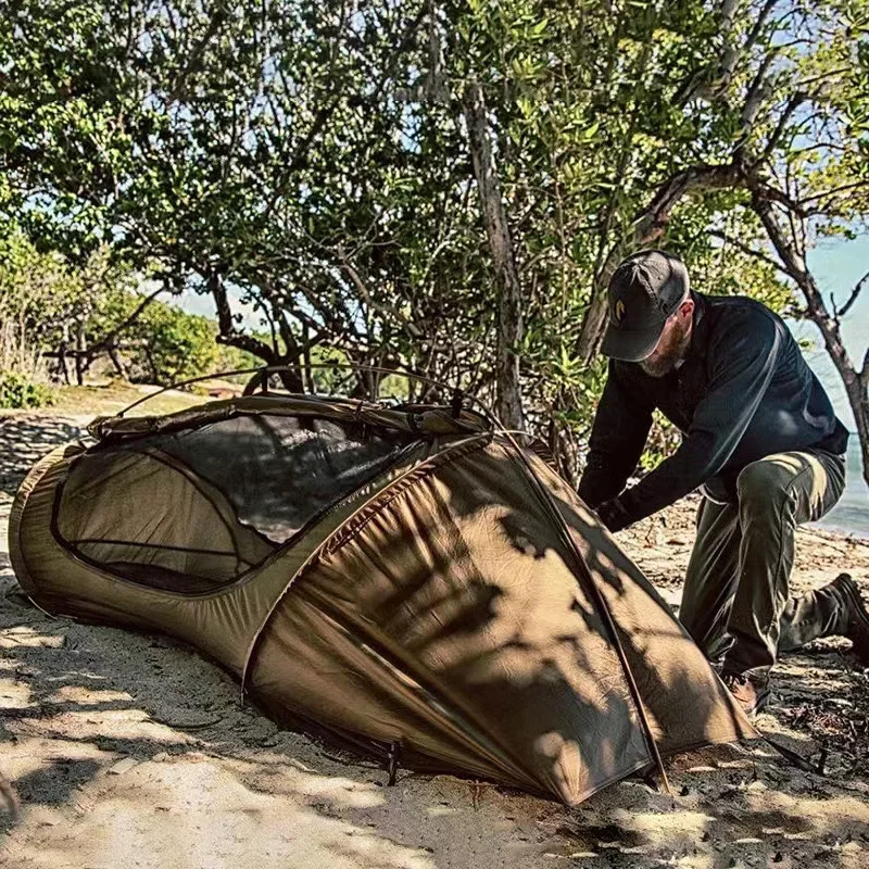 Wild Camping Quick Setup Single Tent, Waterproof Outer Shelter, Built-in Mosquito Net, Portable Outdoor Mosquito Proof Tent
