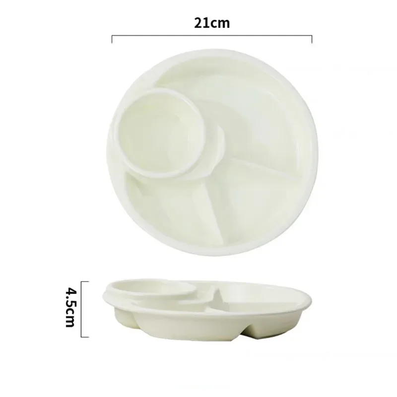 Round 3 Compartment Divided Dinner Plate With Fork Spoon Reusable Microwave Heatable For Kids Students Food Serving Tableware