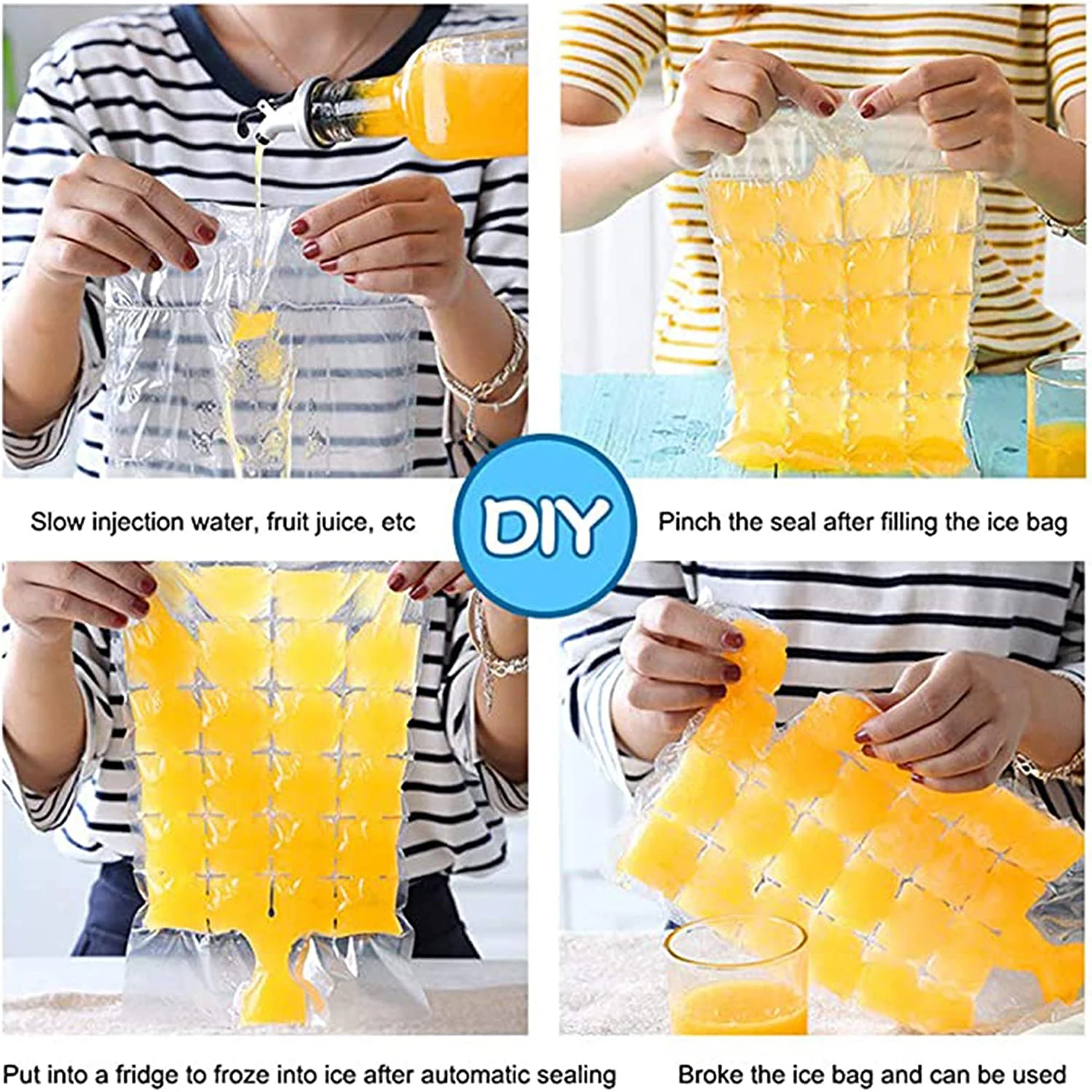 Disposable Ice Cube Bags Stackable Easy Release Ice Cube Mold Trays Self-Seal Freezing Maker Ice Pack Cooler Bag for Cocktail