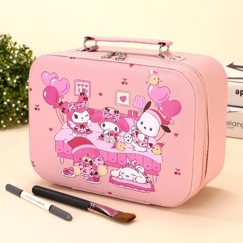 Sanrioed-maleta de Anime Kuromi, bolsa de cosméticos Kawaii My Melody Kt, almacenamiento de alta capacidad, brocha de maquillaje, regalo portátil para Festival de viaje