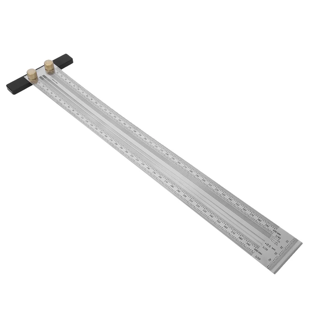 180-400mm Steel Marking Gauge T-type Ruler Hole Scribing Ruler Woodworking Scribe Crossed-out Tool Line Drawing Measuring Tool