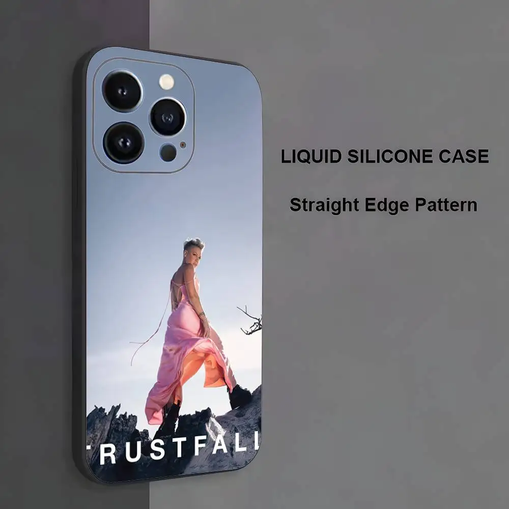 P-P!nk Capa de telefone rosa Alecia Beth para iPhone 17,16,15,14,13,12,11, Pro Max, XS, X, XR, SE, Mini, 8,7, capa preta de silicone macio