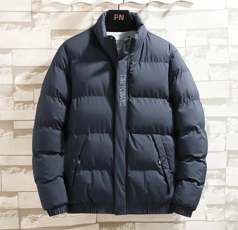 

New Men's Winter Stand Collar Padded Jacket, Solid Color Thick Cotton Coat for Casual Outerwear, Regular Fit