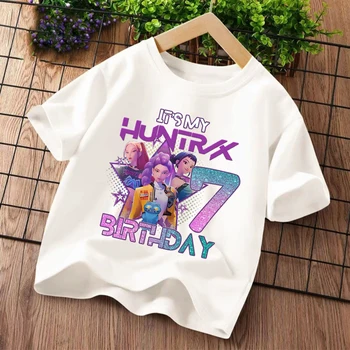 K-Pop Demon Hunters Birthday T-Shirt for Kids 6 K Pop Demon Hunters Kids T-shirt Kawaii Cartoon Birthday Number1-9 Printed Tops Girls Tee Summer Short Sleeve Children Clothing 6