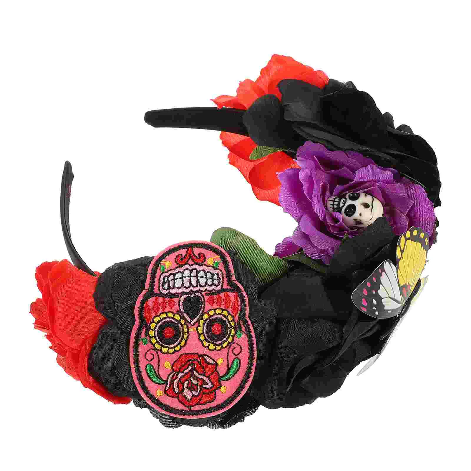 Skull Headband Flower Design Halloween Hair Hoops Rose Carnival Roses Performance Fabric Day of The Dead Fake Party Headwear